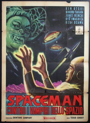 a movie poster with a green creature and a man in space