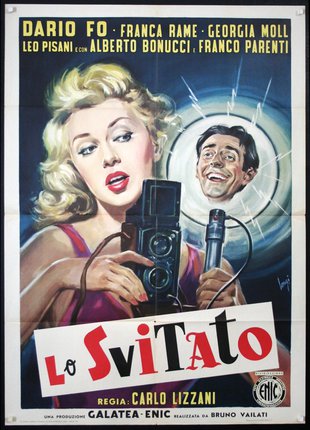 a movie poster of a woman holding a camera and a man smiling