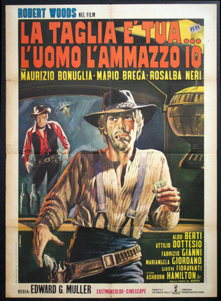 a movie poster of a man holding a gun and holding a glass