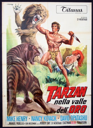 a movie poster of a man fighting a tiger