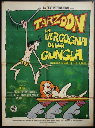 a movie poster with a man and a woman on a board
