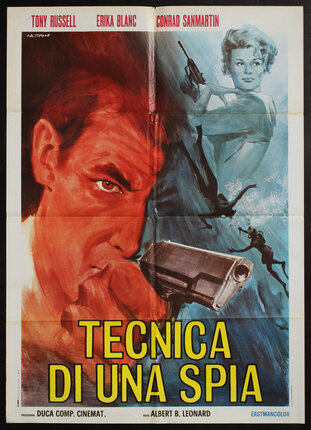 a movie poster of a man pointing a gun and woman in the background