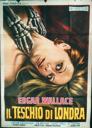 a poster of a woman with a skeleton hand on her neck