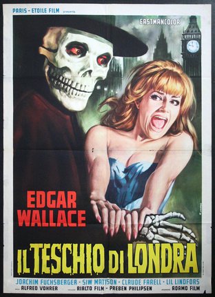 a movie poster of a woman and a skeleton