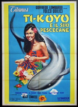a poster of a woman and a dolphin