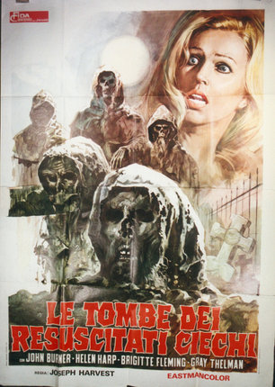 a poster of a woman with a group of skeletons