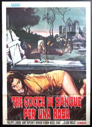 a movie poster of a woman lying on a grave