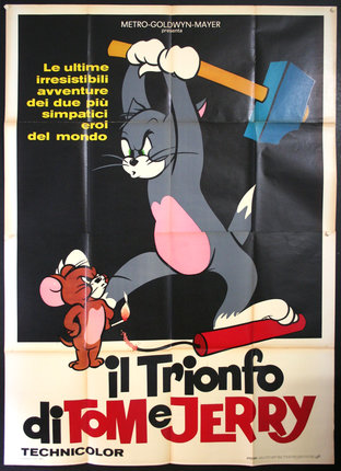 a poster of a cartoon cat holding a hammer
