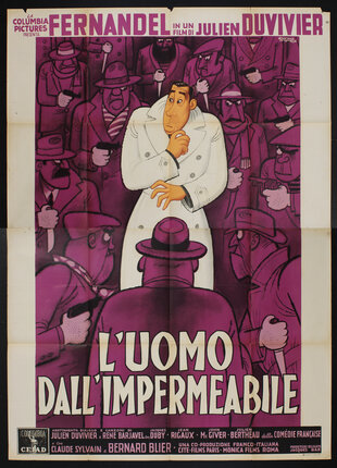 a poster of a man in a white coat surrounded by other men who are pointing guns at him