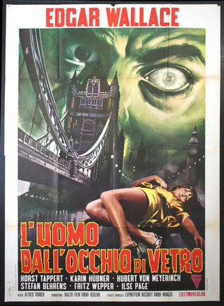 a movie poster of a man lying on a bridge