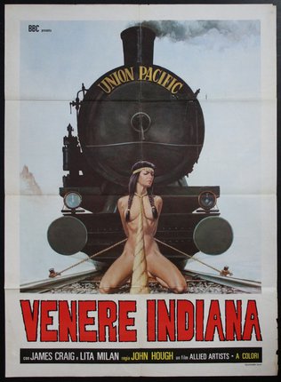 a poster of a woman tied to a train