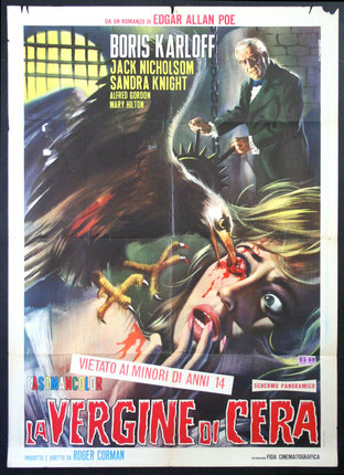 a movie poster with a bird and a woman with blood on her face