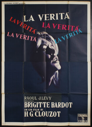 movie poster with the face of a distressed blonde woman emerging from the shadows in three-quarters profile and repeated title text above her