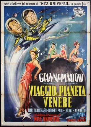a movie poster with a man flying in space