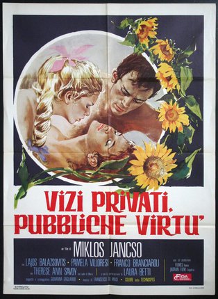 a movie poster with a couple of people and sunflowers
