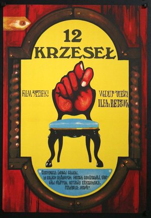 a poster of a chair with a red fist