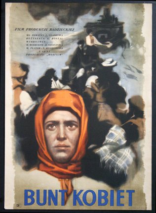 a poster of a woman with a red head scarf