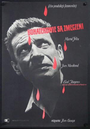 a poster of a man with blood drops on his face