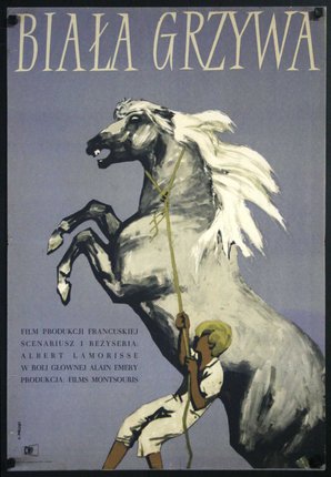 a poster of a man holding a horse