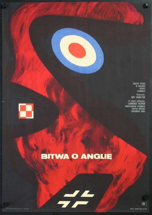 a poster of a man with a red and blue face