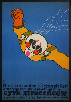 a poster of a man flying in the air