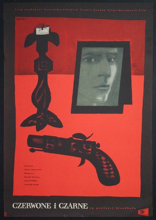 a poster with a gun and a picture of a man