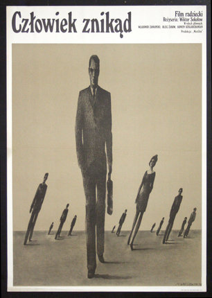 a poster of a man and woman standing in a row of people