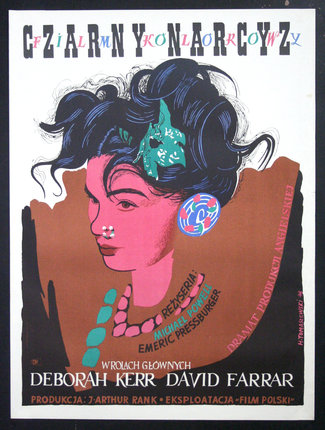 a poster of a woman with a green flower in her hair