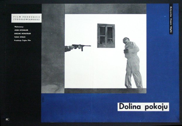 a poster of a man pointing a gun to a window