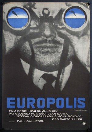 a poster of a man with binoculars