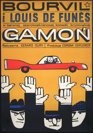 a poster with a car and hands