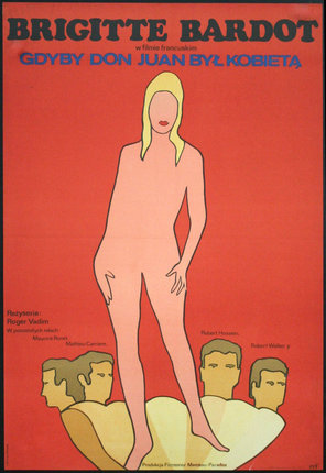 a poster of a woman standing in front of several men