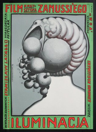 a poster with a drawing of a head