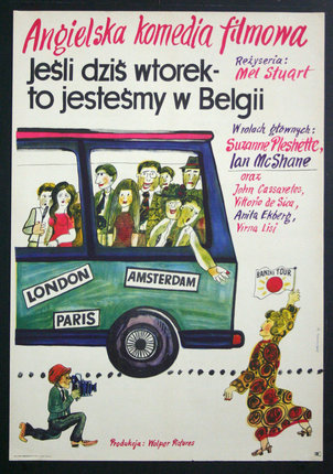a poster of a bus with people in the window