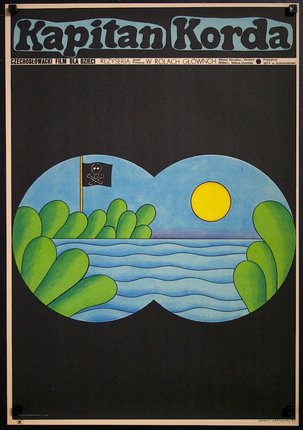 a poster with a pirate flag on the water