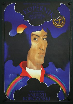 a poster of a man with a rainbow