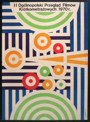 a colorful art piece with circles and stripes