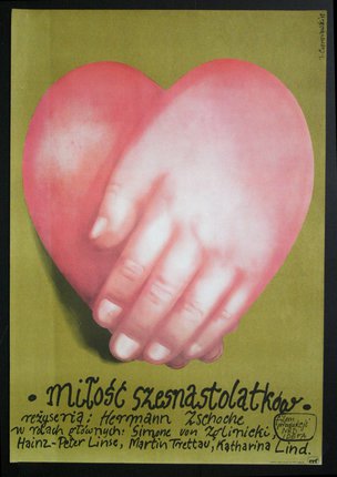 a heart shaped poster with hands