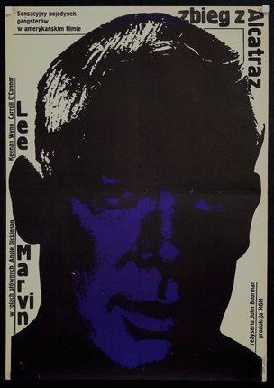 a poster of a man with a blue face