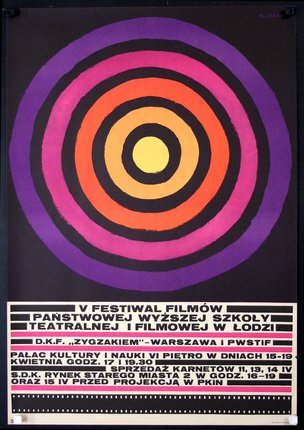 a poster with a colorful circle