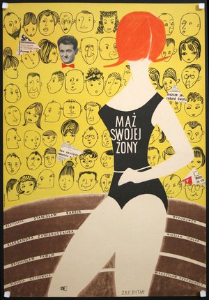a poster with a woman in a black swimsuit