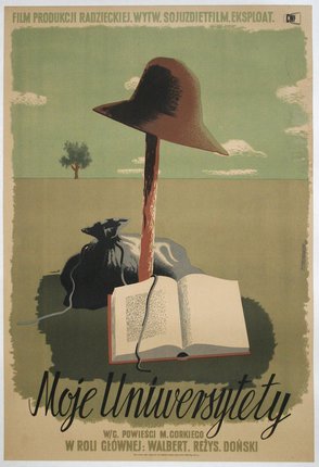 a poster of a hat and a book