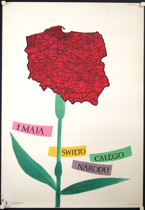 a poster with a flower and a map