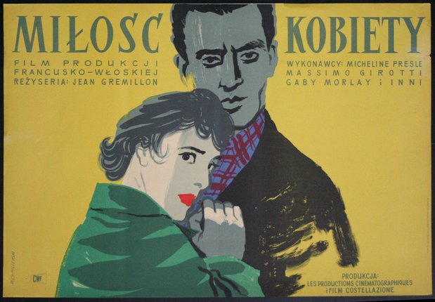a man and woman on a yellow poster