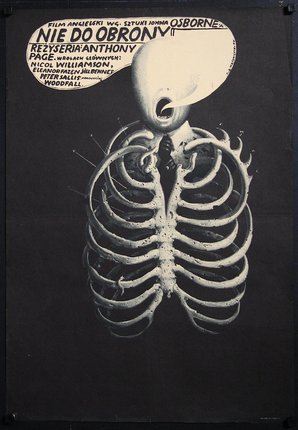 a poster of a skeleton with a speech bubble