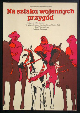 a poster with a group of men riding horses