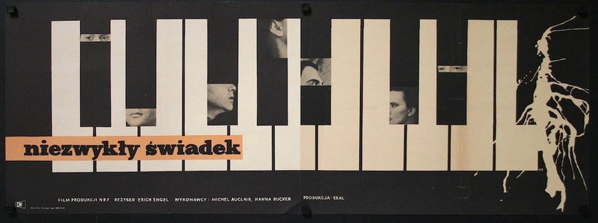 a poster with a piano keys and a man's face