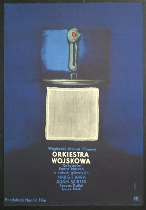 a poster of a blue and white poster