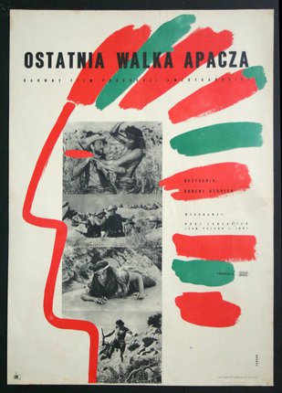 a poster with red and green paint