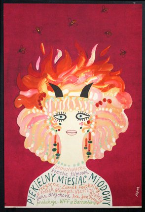 a poster with a woman with horns and horns on her head